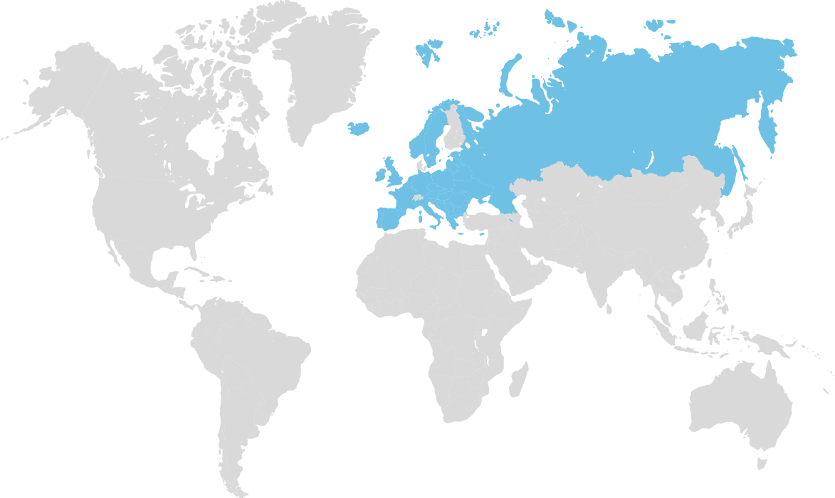 Weltkarte mit hervorgehobenen Liefergebieten für Steroide in Europa und Russland in Blau.